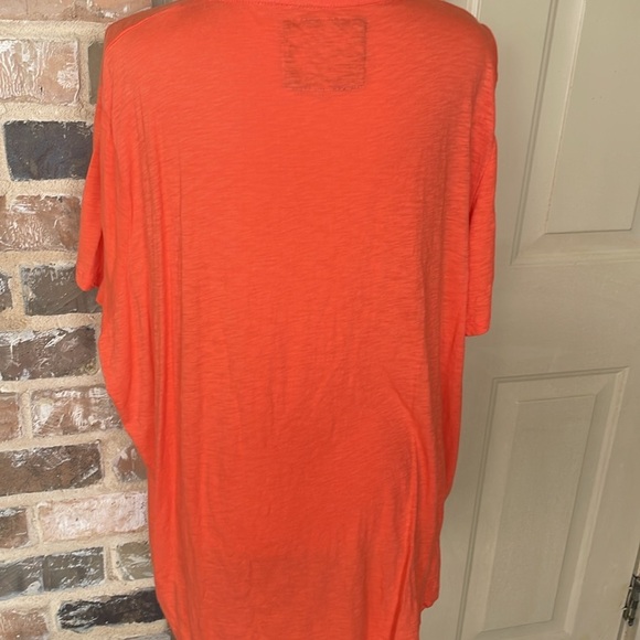 Plus Size 3X Onque Crochet Appliqué Y-Neck Rhinestone Button Orange Cotton Tunic - Picture 3 of 10